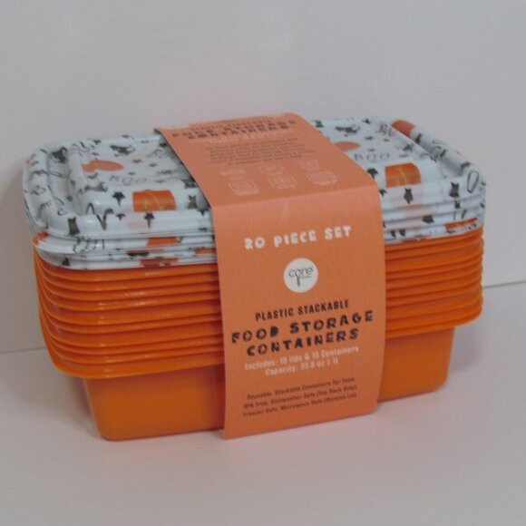 Halloween Black Cats Pumpkins Plastic Stackable Food Storage Containers NEW - Picture 4 of 4